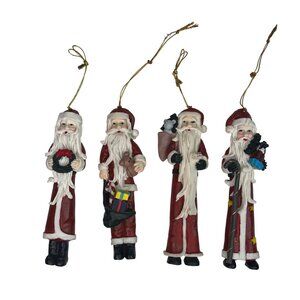 Father Christmas Holiday Old World Santa Claus Tree Ornaments Set of 4 Resin